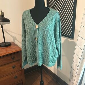 Cozy Teal Cable Knit Cardigan